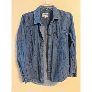 Vans Denim Polka Dot Long Sleeve Button Up Shirt Womens Size M